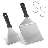 2 Stück Grillspachtel, Grill Spachtel Edelstahl, Grillspachtel mit 2 Haken, Grillwender Grillzubehör für Smash Burger, Teppanyaki, Gasgrill, Feuerplatte Grillschaber