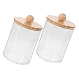 LOORGVEL 2 Stück Transparente Aufbewahrungsdosen für Wattepads und Wattestäbchen Kompakte Runde Organizer mit Bambusdeckel Staubdichtes Design für Badezimmer und Schminktisch