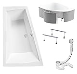 KOLMAN Badewanne INTIMA Eckbadewanne 170x125 Links mit Styroporverkleidung, Ablaufgarnitur und Füßen Komplettset 4in1 Premium Original Acryl Wanne Siphon