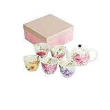 Kreatives und personalisiertes Keramik-Teekannen-Set mit 1 Kanne und 5 Tassen japanischem Home Afternoon Tea Set – Blumiges Duft-Set mit 1 Kanne und 5 Tassen