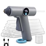 Aicharynic Heißklebepistole Akku: Klebepistole Kabellos, Digitalanzeige Schnelles Aufheizen Heißklebepistole Kabellos mit 22pcs Heißklebesticks, Type-C Aufladung für DIY Reparatur Haus Büro