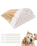 HUVZOR 150 Stück Hunde Wattestäbchen,Haustiere Ohrreiniger Lang, Ohrreinigungsstäbchen Haustier mit Breiter Kopf - für Haustiere Hunde, Katzen (12cm)
