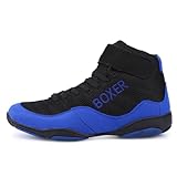 Boxschuhe, Kunst, Bodybuilding, Athletik, Fitness, Sport, Klettern, Knöchelgriff, lange Schnürsenkel, Training, Sparring, Taekwondo, Kampfsport, Herren-Boxschuhe, Japs Schwarz Blau, 42 2/3 EU
