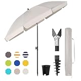 Sekey 180 cm Sonnenschirm Balkon mit Bodenhülse & Schutzhülle, Neigungs und Höhenverstellung, Sonnenschirm Strand für Balkon, Garten & Terrasse, Runder Sonnenschutz UPF 50+