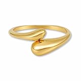Goldener Ring verstellbar für Damen aus Edelstahl - Wasserfeste Chunky Rings in 18K Gold | Offener Damenring inkl. Geschenkbox (Ringgrößen 52-60)