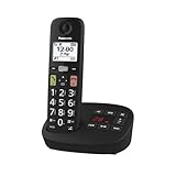 Panasonic KX-TGU130EXB digitales schnurloses Telefon mit Anrufbeantworter, Basisstation & 1 Mobilteil, LCD-Display, große Tasten, Favoriten-Taste, hörgerätekompatibel, Schwarz