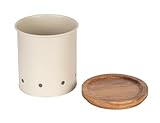 WENKO 54046100 Aufbewahrungsdose Aria 1,6 Liter, Metalldose mit Akazienholz-Deckel, luftdurchlässig, Ø 13,5 x 15 cm, Beige, pulverbeschichtetes Metall, Creme