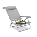 Relaxdays Liegestuhl klappbar, Nackenkissen, Flaschenöffner, 8-Stufig verstellbar, bis 120 Kg, Kunststoff, Stahl, Grau