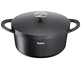 Tefal TRATTORIA Schmortopf 24 cm, Bräter aus Alugus, antihaft beschichteter Topf, Gute Wärmespeicherung, Schmorgerichte, Bratentopf, für alle gängigen Herdarten geeignet, Induktion, schwarz, E21846