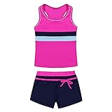 KKmeter Zweiteiliger Badeanzug für Kinder, Mädchen, ärmellos, mit Boyshorts, athletisches Tankini-Set, Badebekleidung, Rose, 10