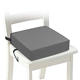Sitzerhöhung Stuhl Kind, 10cm Wasserdichtes Oxford-Tuch Kind Esszimmer Boostersitze mit Sicherheitsschnalle, Waschbar Zerlegbar Quadrat Sitzkissen für Zuhause Unterwegs (Grau)