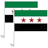 Haowul Syrien-autoflaggen, Syrische Autoflaggen, 2 Stück, Kleine Syrien-Flagge Für Auto, Syrische Flaggen Stangen, Flagge Der Arabischen Republik Syrien Für Auto, Fahrzeug, LKW