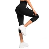 Sanpetix Capri Leggings Damen mit Taschen, Sport Leggings Damen 3/4 mit Taschen für Yoga Schwarz 1 Pack LXL