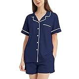 LYCY Damen-Pyjama-Set, floral, bedruckter Pyjama für Damen, weiche und seidige Nachtwäsche, Marineblau, XL