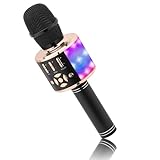 BONAOK Mikrofon für Kinder Drahtlos, Magic Sound Karaoke-Mikrofon, 4 in 1 Bluetooth Karaoke Maschine, Karaoke Mikrofon Gesangsmaschine für Erwachsene, für Party/Outdoor/Reisen (Schwarzgold)