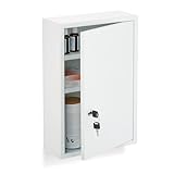 Relaxdays Medizinschrank, abschließbarer Apothekerschrank, HBT: 45 x 30 x 12 cm, 3 Fächer, zum Aufhängen, Stahl, weiß
