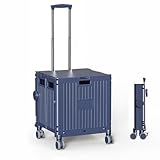 Faltbarer Einkaufswagen auf Rädern, einziehbarer Griff, 65 l Kapazität, 50 kg Tragkraft, leicht zu reinigen für Einkaufen, Picknick, Camping