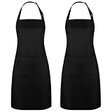 Xialvyu 2 Stück Schürze für Damen Männer, Kochschürze Schwarz Koch Schürze, Unisex Verstellbarem Küchenschürze mit 2 Taschen für Kochen,Hausarbeit,Malen,Backen(Schwarz)