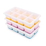 3 Pack Große Silikon Eiswürfelform mit Deckel BPA Frei, Eiswürfelbehälter Stapelbar, Sichere Gesunde Eiswürfel Form für Babybrei Cocktail Whiskey Kaffee (Blau+Rosa+Gelb)