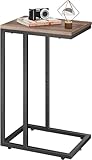 WLIVE Beistelltisch C Form, Nachttisch für Schlafzimmer, Wohnzimmer, Beistelltische mit Metallrahmen, Wohnzimmer Tisch für Couch, Sofatisch Braun