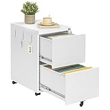 HOOBRO Rollcontainer mit 2 Schubladen, Mobiler Aktenschrank, Schreibtisch Unterschrank, Bürocontainer abschließbar mit 5 Rollen, 39 x 52 x 67 cm, für A4, Legal, Letter Akten, Weiß EWT12WJ01