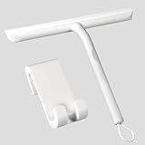 Vinabo Duschabzieher Set mit Haken, Silikon Abzieher Dusche Bad Badezimmer Fenster Edelstahl Fensterabzieher Scheibenabzieher breit Saugnapf Halterung Badabzieher,ohne Bohren(21cm,Weiß)