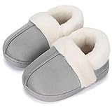 WQCMH Kinder Jungen Mädchen Winter Hausschuhe Kinder Memory Foam Hausschuhe Warmes Fleece Anti-Rutsch Home Schuhe(Hellgrau,1/2 UK,M)