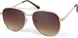 styleBREAKER Damen Piloten Sonnenbrille mit Strass Applikation, getönte Polycarbonat Gläser und Metall Gestell 09020119, Farbe:Gestell Gold/Glas Braun Verlauf