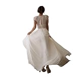 ZODICK Vintage Böhmisches Hochzeitskleid Spitze Kurze Ärmel Langes Brautkleid Chiffon Strand Brautkleid einfach angepasst