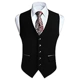 HISDERN Schwarz Anzugwesten Herren Klassische Hochzeit Business Weste Elegant Casual Einfarbig Westen Formelle Smoking Anzugweste mit Taschen XL