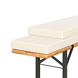 Amopatio 2er Set Bierbankauflage gepolstert, 180x25x4 cm XL Biertischgarnitur Auflagen Outdoor & Indoor, Bezug waschbar, Wasserdicht & UV-Schutz, Beige