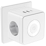 Steckdosenleiste mit USB, 6 in 1 Steckdosenadapter für Büro, Hause, Reisen