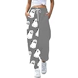 Generisch Damenmode Hose Kürbis Passende Print Bottom Jogginghose Taschen Hohe Taille Sportliche Gym Athletic Fit Jogger Hose Hose Damen Schwarz L