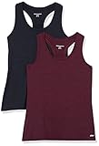 Amazon Essentials Damen Active Quick Dry Tech Stretch Racerback-Tanktop (in Übergröße erhältlich), 2er-Pack, Burgunderrot Space-dye/Schwarz, L
