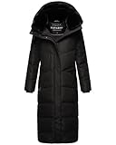 Navahoo Damen Wintermantel Warmer Steppmantel extralang mit Abnehmbarer Kapuze Hingucker XIV Black Gr. S