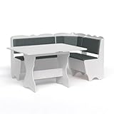 Rodnik Eckbankgruppe Rhodos grau-weiß, Sitzbank, Truhenbank 150x110 cm Kunstleder, Esstisch ausklappbar weiß 90cm x 59/118 cm