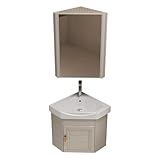 Eckwaschbecken Mit Unterschrank, Wandmontiertes Keramik Waschbecken, Badezimmer-Waschbecken, Mit Spiegelschrank, Badunterschrank Waschbecken, Badmöbel-Set, Für Badezimmer(Beige,38cm/15in)