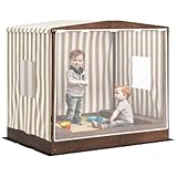 AIYAPLAY Sandkasten mit Vordach und Netztür, 142 x 101,5 cm Sandkiste aus Holz Sandbox mit Sitzbank, Stauraum, Bodenschutz, für 4 Kinder 3-6 Jahre Braun
