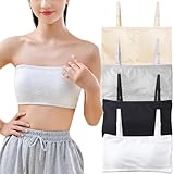 Teenager-Mädchen Bandeau BHS Trägerlose Unterwäsche aus Baumwolle T-Shirt-BHS mit Festem Brustpolster und Abnehmbarem Träger Ohne Bügel Nahtlose Bralette für 10-18 Jahre