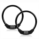 Fioria Bicycle Cable Lock Fahrrad Kabelschlösser Sicherheit 4-Stellig Zurücksetzbar Kombination Tragbar Passcode-Schloss Kabel für Draußen (Schwarz, 2pcs)