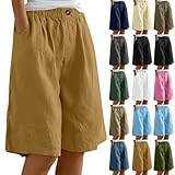 Angebote Tages blitzangebote Leinenhose Damen Leinen Knielang Shorts Leicht Und Luftig Kurz Hosen Elastische Taille Freizeithose Sommer Beach Kurze Hose mit Taschen Casual Locker Strandhose