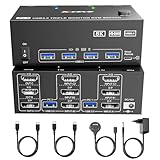 8K@60Hz KVM Switch 3 PC 3 Monitore, Triple Monitore KVM Switch 4K@144Hz für 3 Computer, die sich 3 Monitore und 4 USB 3.0-Geräte teilen, inklusive Netzteil, Kabelfernbedienung und USB-Kabel