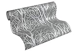 A.S. Création Vliestapete 10,05 m x 0,53 m mit modernem Waldmotiv - Silber, Grau - Mustertapete im Metallic-Look Made in Germany - 300943