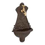 Relaxdays Wandbrunnen, nostalgischer Gartenbrunnen, Waschbecken & Wasserhahn, HBT: 42 x 24,5 x 11,5 cm, Gusseisen, braun