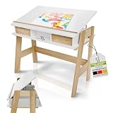 Juskys Kinderschreibtisch Fietje Plus - Neigungs- & höhenverstellbarer Schreibtisch für Kinder - aus Holz, 2 Schubladen, Stauraum - Lerntisch in Weiß