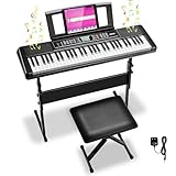 Keyboard Piano Digital Klavier 61 Tasten, E-Piano Tastatur für Anfänger,300 Sounds & Lehrfunktion, Electronic Keyboards Kinder mit Lautsprechern, LCD, USB-MIDI,Klavier Ständer, Hocker, Notenablage