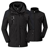 donhobo Damen Outdoor 3-in-1 Skijacke, Zweiteilige Winterjacke mit Fleecejacke, Winddicht Wasserdicht Freizeitjacke Warm Mantel Jacke mit Kapuze Schwarz S