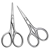 iplusmile 2 Stück Edelstahl Herren Bartschere mit Spitz zulaufender und runder Klinge Präziser Bart und Augenbrauentrimmer Kompakte Kosmetikschere für Bart und Schnurrbartpflege