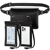 Wasserdichte Handytasche, 2 Stück Handy-Trockentasche mit Umhängeband und 1 x Tasche mit Hüft- und Schultergurt, Touchscreen-berührbare PVC-Hüfttasche für Strand, Schwimmen, Bootfahren (schwarz)