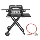 Royal Gourmet Tragbarer 2-Brenner Gasgrill inkl. Grilltisch, 5kW Tischgrill mit separatem Rollwagen, Portabler Tischgasgrill mit Klapptisch für Balkon,Terrasse, Camping Schwarz